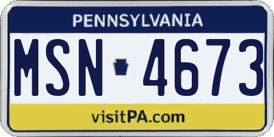 PA license plate MSN4673