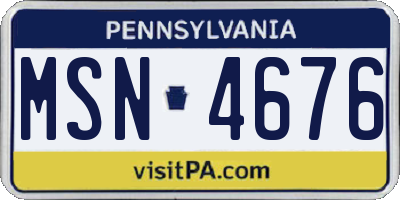 PA license plate MSN4676