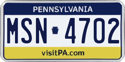 PA license plate MSN4702