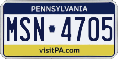 PA license plate MSN4705