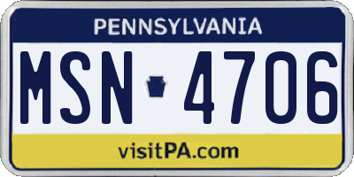 PA license plate MSN4706