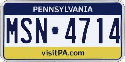 PA license plate MSN4714