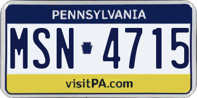 PA license plate MSN4715