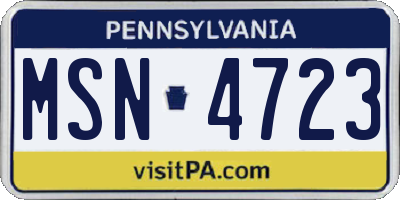 PA license plate MSN4723