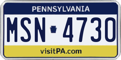 PA license plate MSN4730