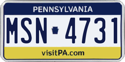 PA license plate MSN4731