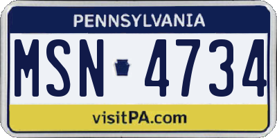 PA license plate MSN4734