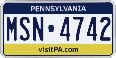 PA license plate MSN4742