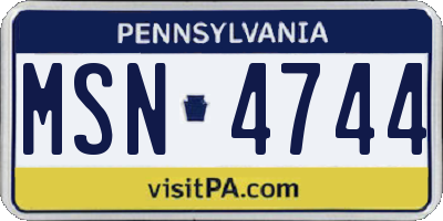 PA license plate MSN4744