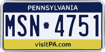 PA license plate MSN4751