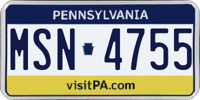 PA license plate MSN4755