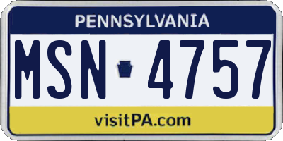 PA license plate MSN4757