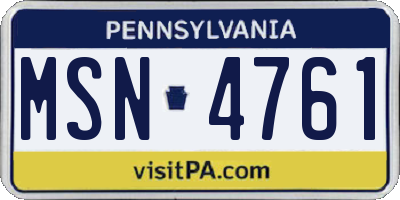 PA license plate MSN4761