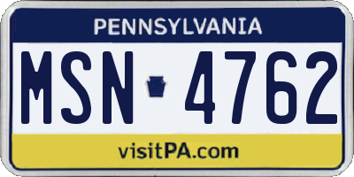 PA license plate MSN4762