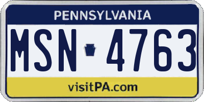 PA license plate MSN4763