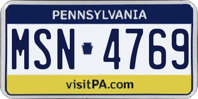 PA license plate MSN4769