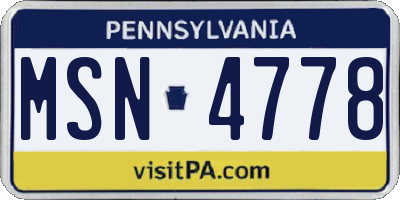 PA license plate MSN4778