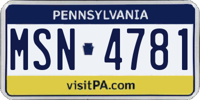 PA license plate MSN4781