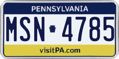 PA license plate MSN4785