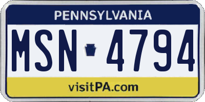 PA license plate MSN4794