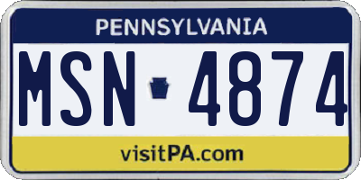 PA license plate MSN4874