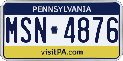 PA license plate MSN4876