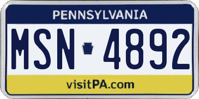 PA license plate MSN4892