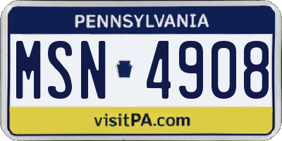 PA license plate MSN4908