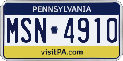 PA license plate MSN4910
