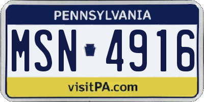 PA license plate MSN4916