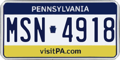 PA license plate MSN4918