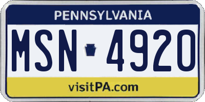 PA license plate MSN4920