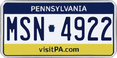 PA license plate MSN4922