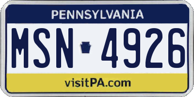 PA license plate MSN4926