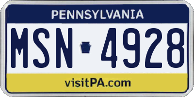 PA license plate MSN4928