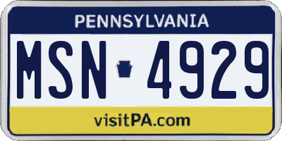PA license plate MSN4929