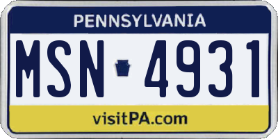 PA license plate MSN4931