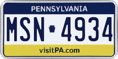 PA license plate MSN4934