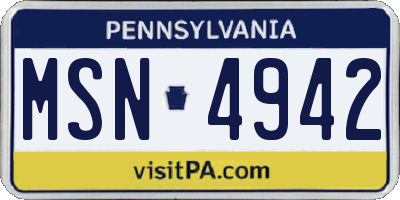 PA license plate MSN4942