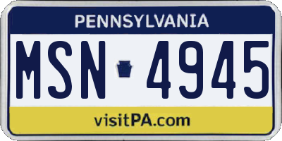 PA license plate MSN4945