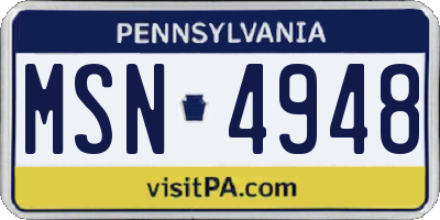 PA license plate MSN4948