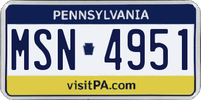 PA license plate MSN4951