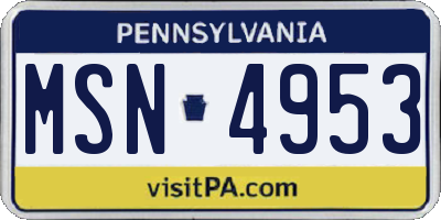 PA license plate MSN4953