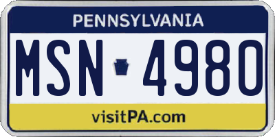 PA license plate MSN4980