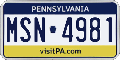PA license plate MSN4981