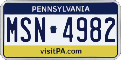 PA license plate MSN4982