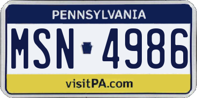 PA license plate MSN4986