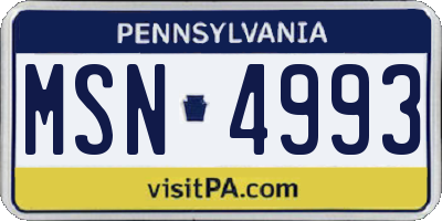 PA license plate MSN4993