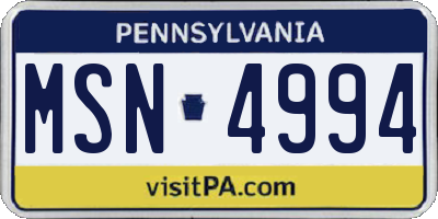 PA license plate MSN4994