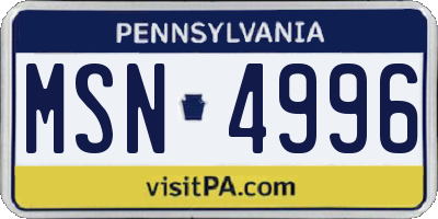 PA license plate MSN4996